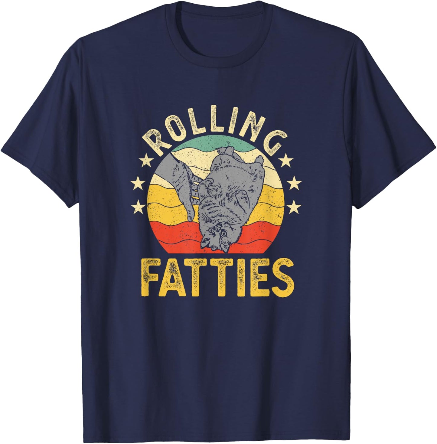 Vintage Rolling Fatties Cat Retro Kitty Kitten Meow Lover Women T-Shirt - T-Shirt | Navy