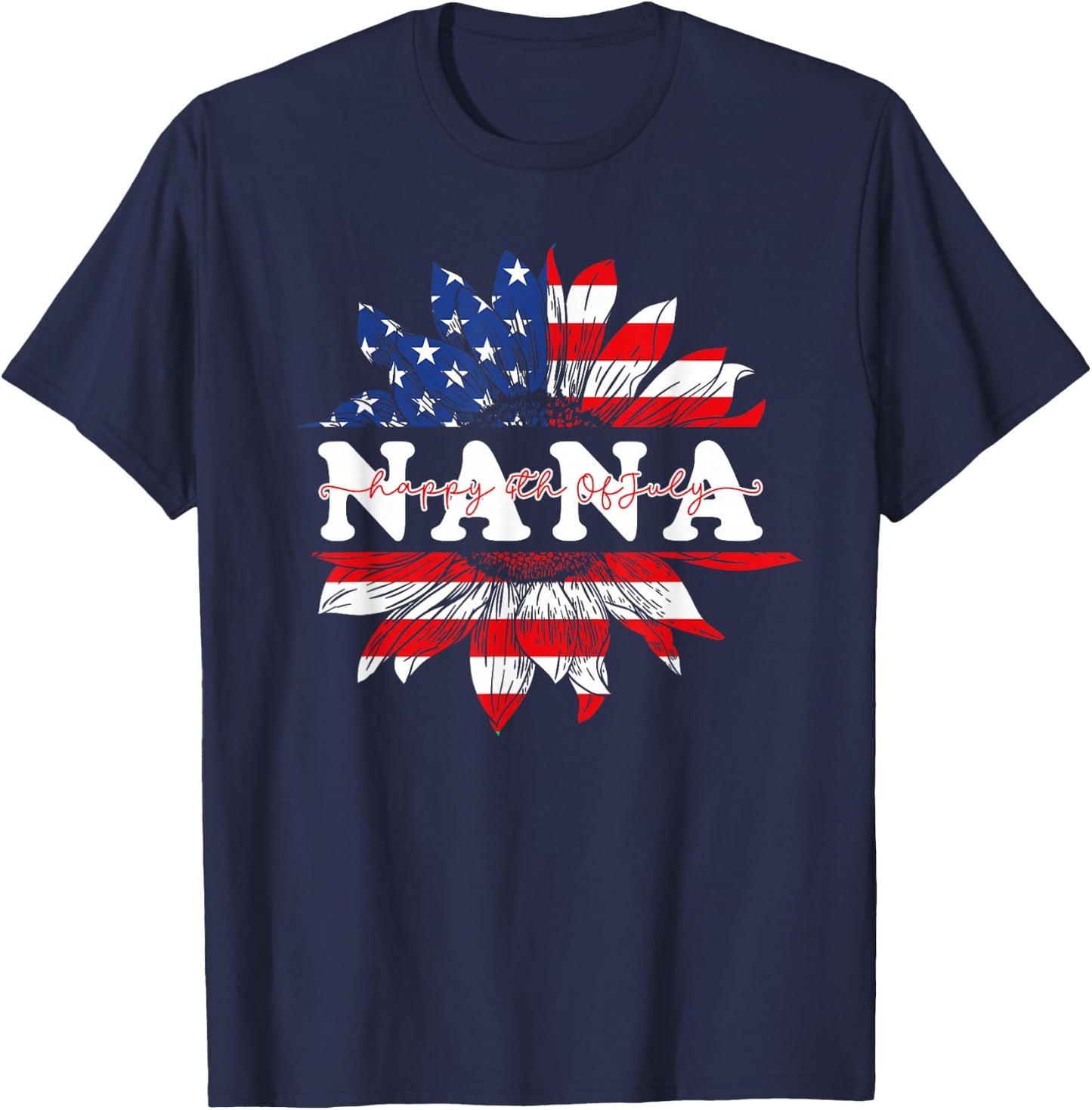 Sunflower American Nana Patriotic USA Flag 4th Of July T-Shirt - T-Shirt | Navy