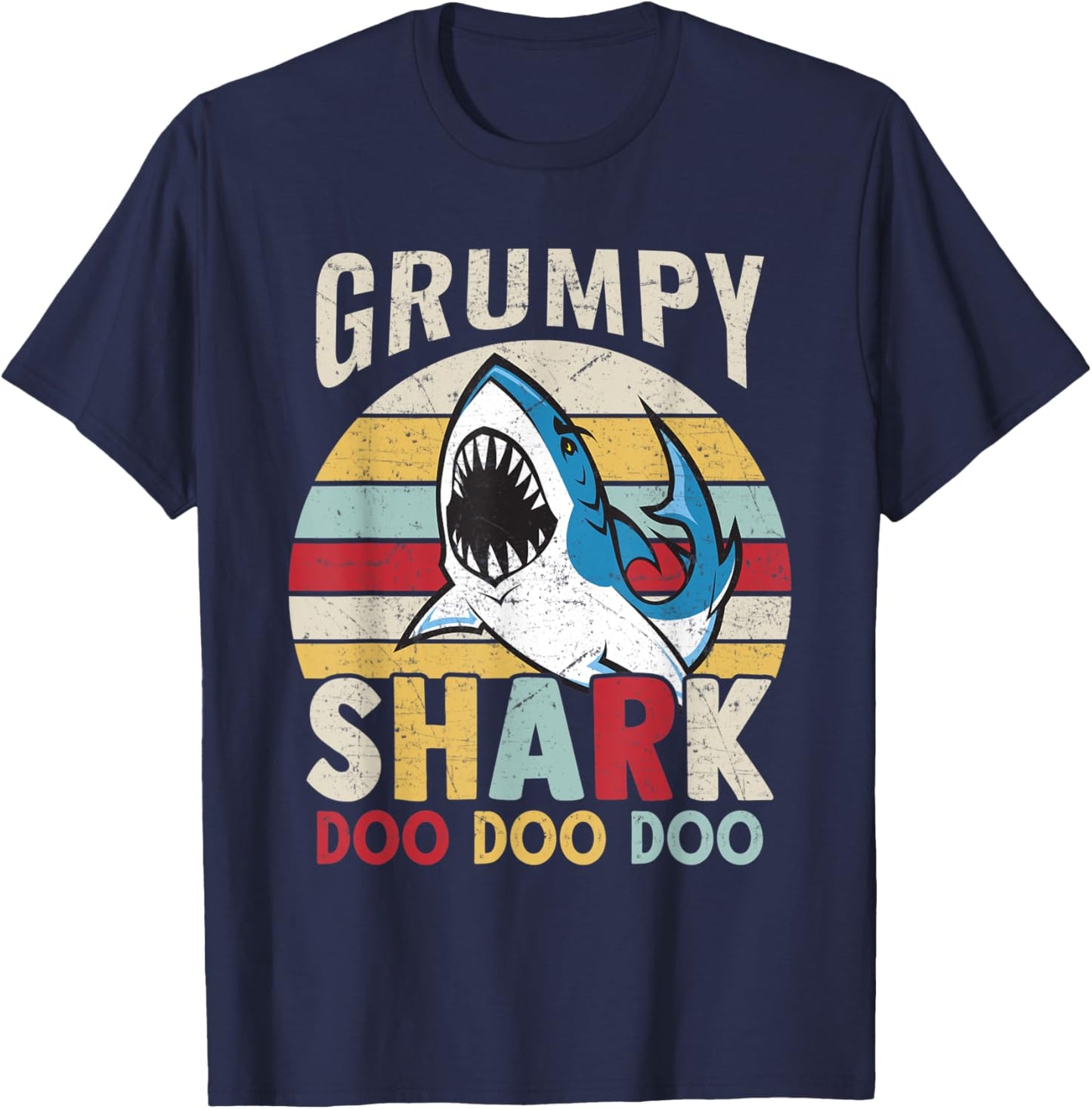 FAMILY 365 Fathers Day Funny Grumpy Shark Grandpa Gift Men T-Shirt - T-Shirt | Navy