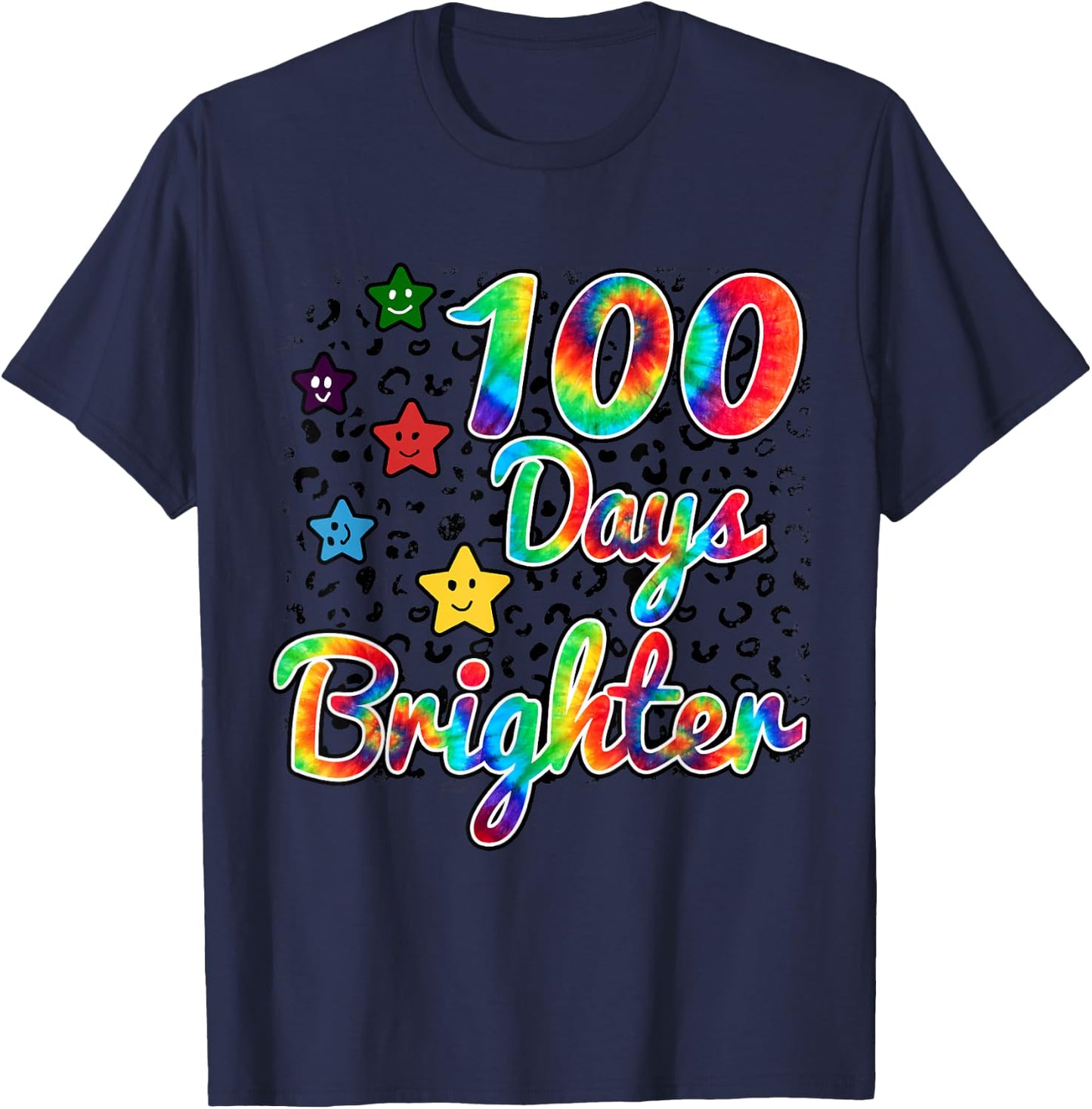 Tie Dye 100 Days Brighter Student Happy 100th Day Of School T-Shirt - T-Shirt | Navy