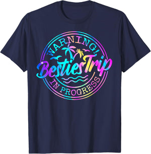 Besties Weekend, Vacation Warning Girls Trip In Progress T-Shirt - T-Shirt | Navy