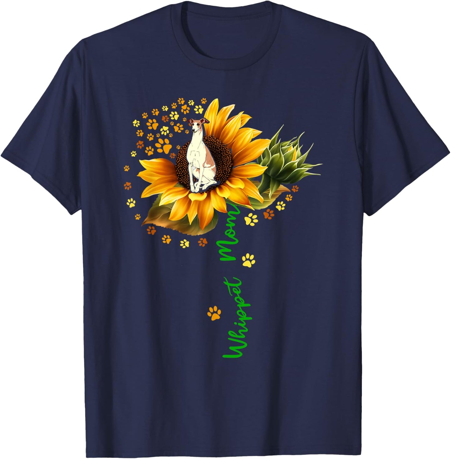 Whippet Mom Funny Whippet On Sunflower Dog Paws Flower T-Shirt - T-Shirt | Navy