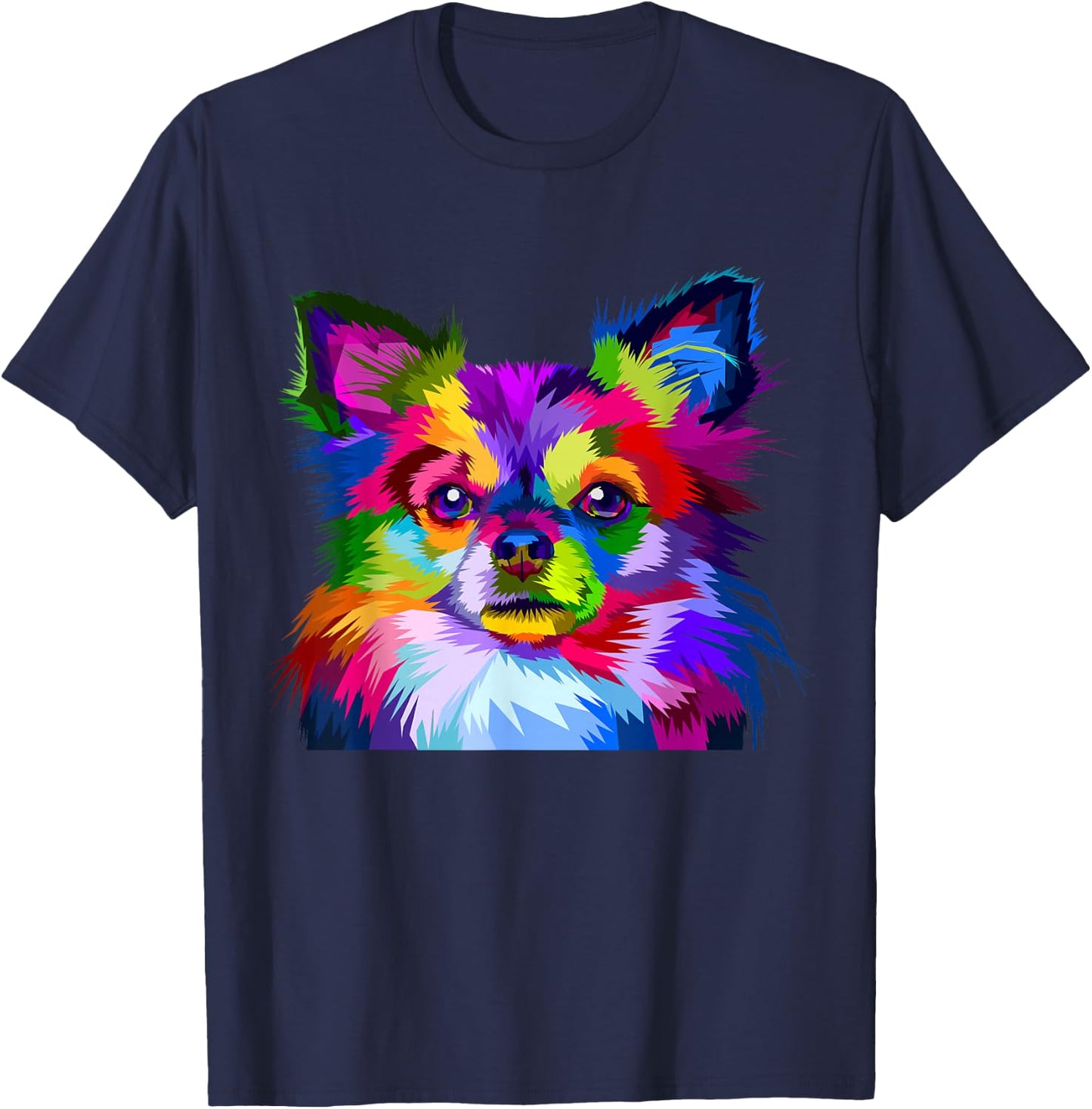 Long Hair Chihuahua Pop Art Portrait Art for Dog Owners T-Shirt - T-Shirt | Navy