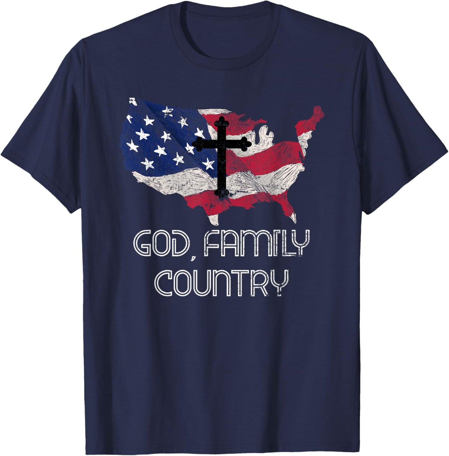 Patriotic Christian Cross American Pride Jesus Lord Prayer T-Shirt - T-Shirt | Navy