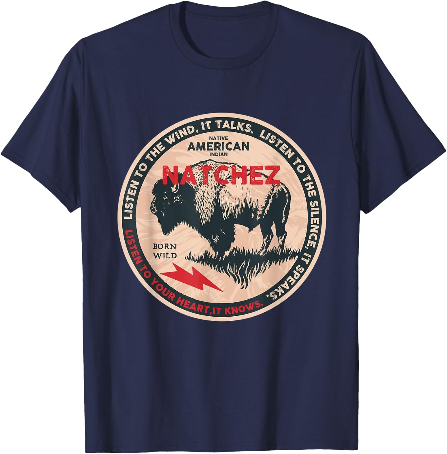 Natchez Native American Indian Born Freedom Wild Buffalo T-Shirt - T-Shirt | Navy