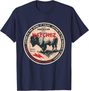 Natchez Native American Indian Born Freedom Wild Buffalo T-Shirt - T-Shirt | Navy