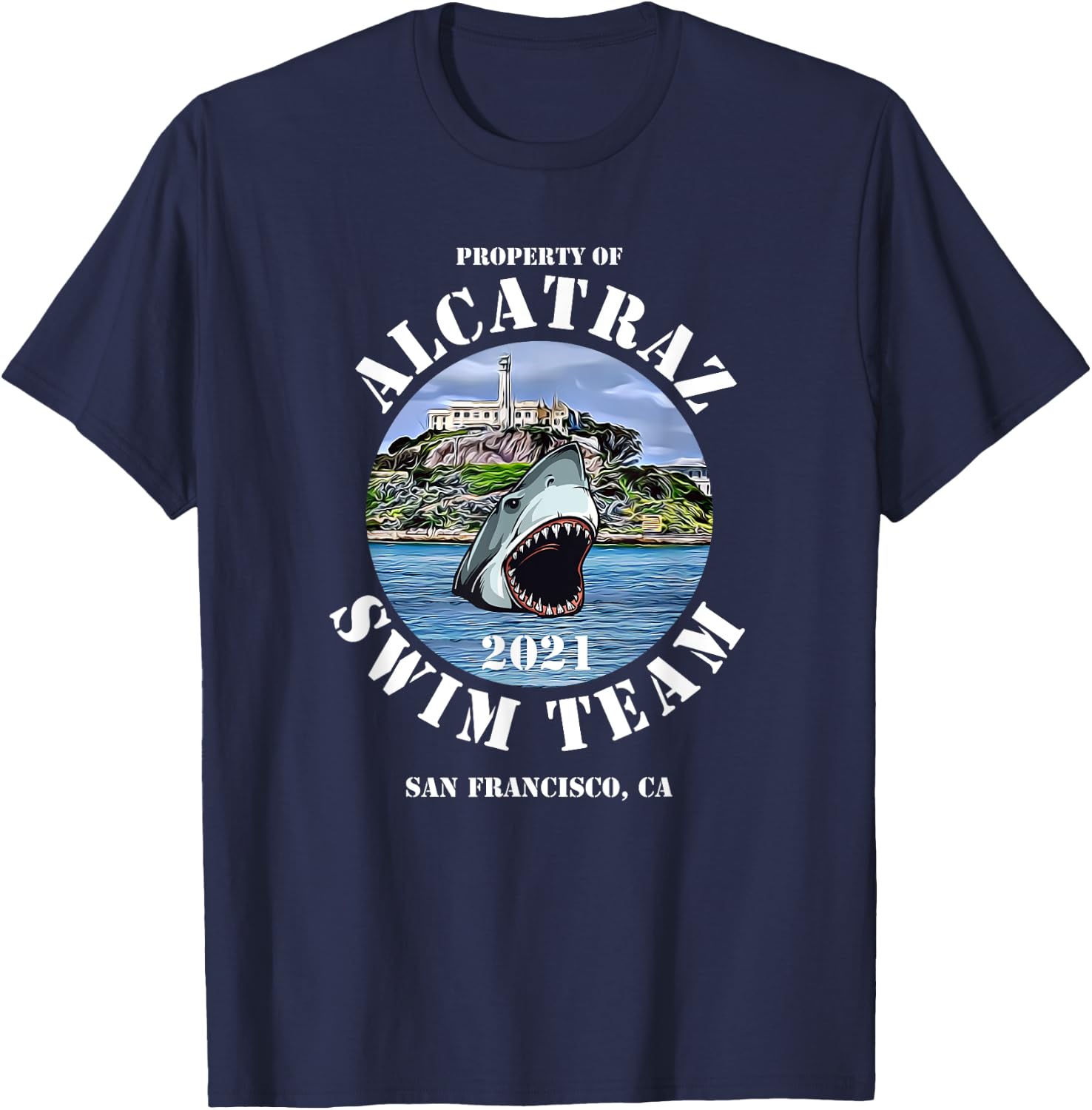 Alcatraz Island Escape Swim Team Shark 2021 Apparel T-Shirt - T-Shirt | Navy