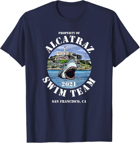 Alcatraz Island Escape Swim Team Shark 2021 Apparel T-Shirt - T-Shirt | Navy