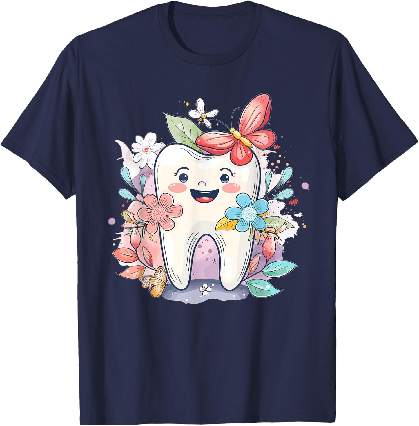 Cute Tooth With Flower I Kids Tooth T-Shirt - T-Shirt | Navy