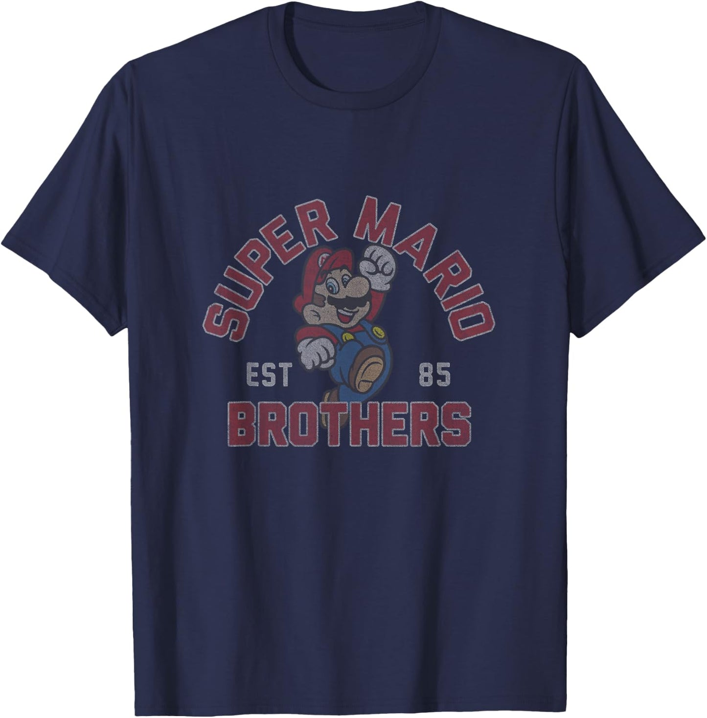 Super Mario Brothers EST 85 Mario Jumping Portrait T-Shirt - T-Shirt | Navy
