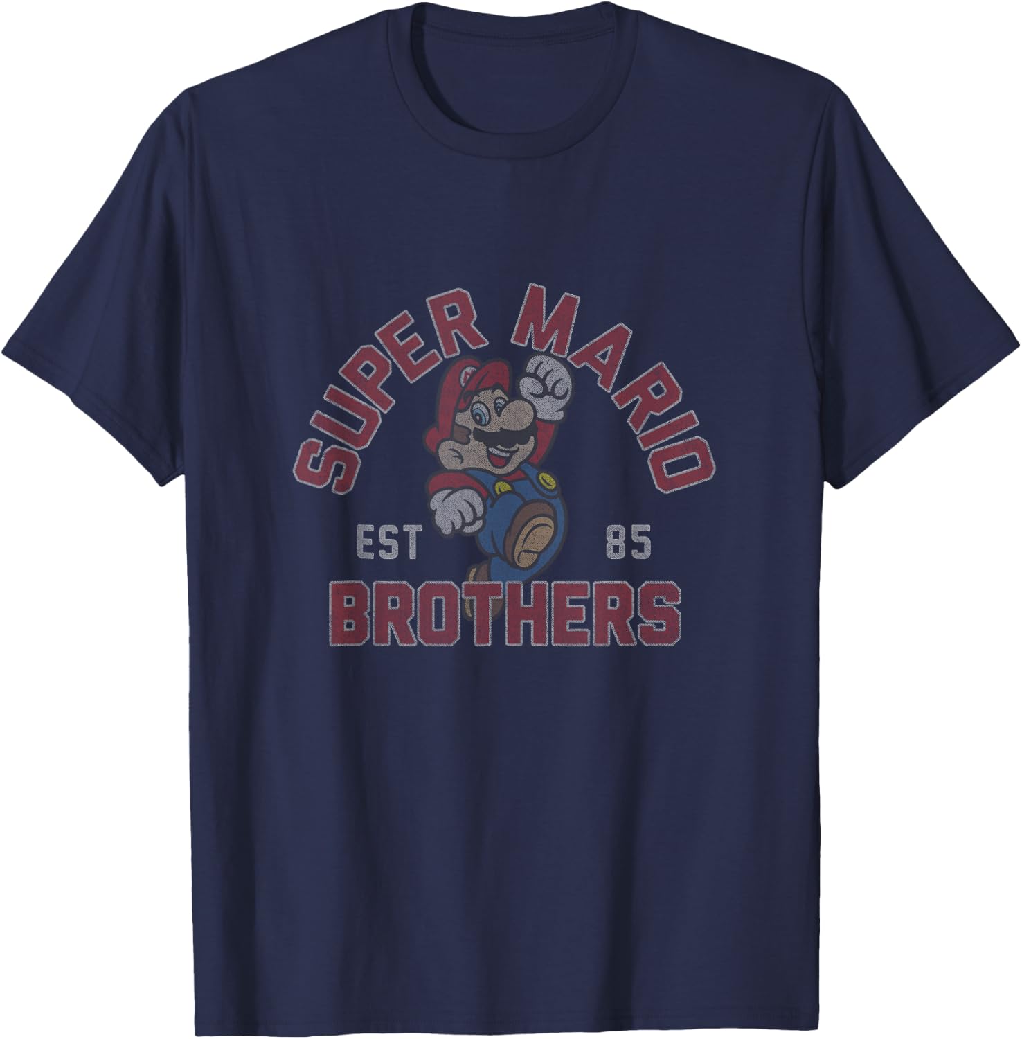 Super Mario Brothers EST 85 Mario Jumping Portrait T-Shirt - T-Shirt | Navy