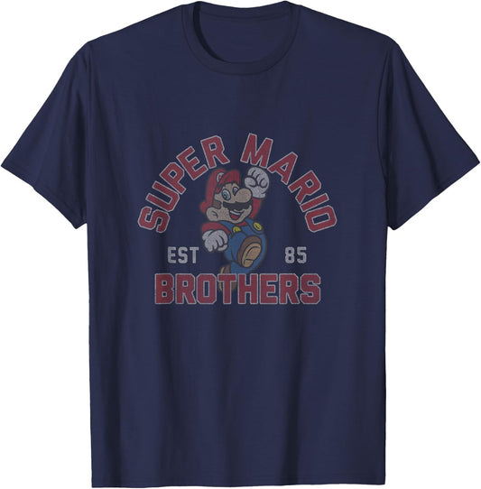 Super Mario Brothers EST 85 Mario Jumping Portrait T-Shirt - T-Shirt | Navy