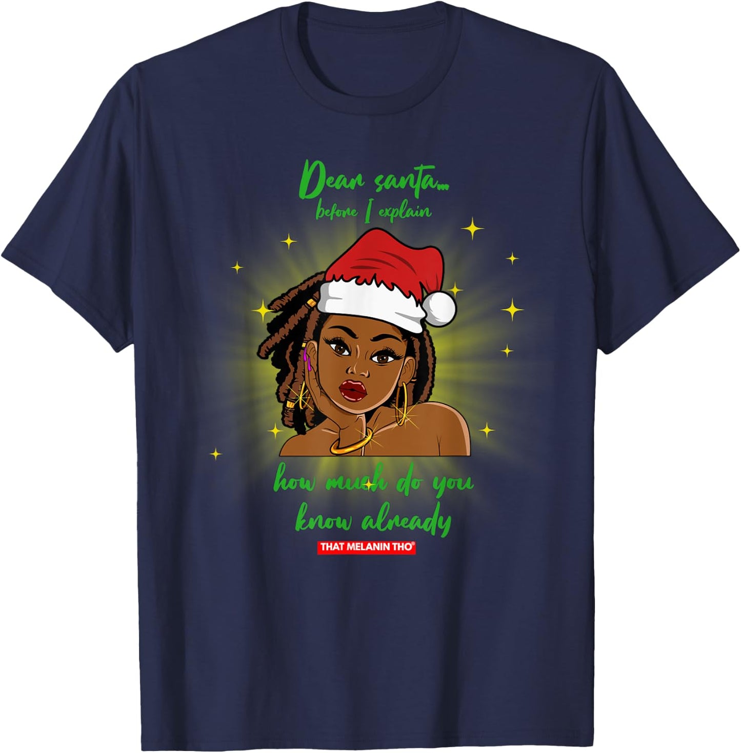 Dear Santa How Much Do You Know Black Mrs. Claus Christmas T-Shirt - T-Shirt | Navy