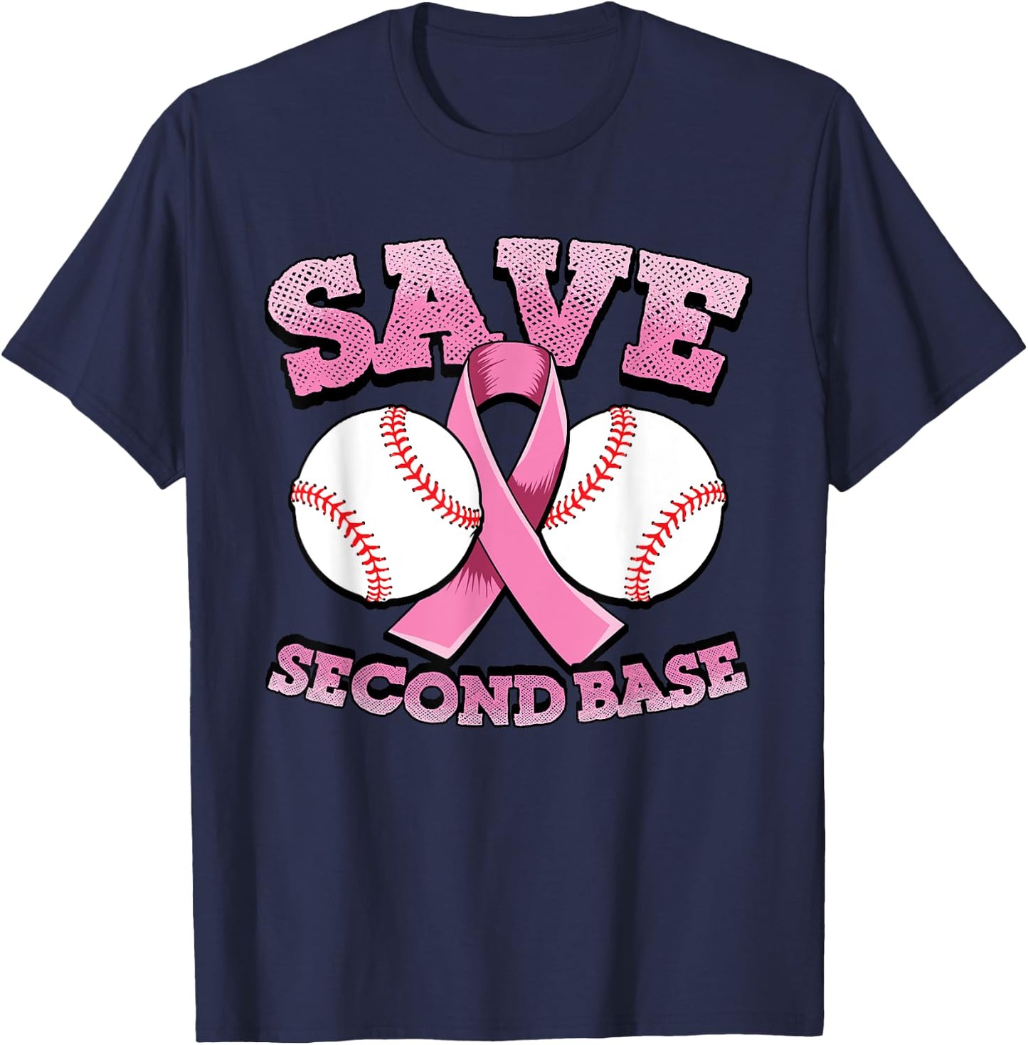 Breast cancer shirt men - baseball shirt - Save second base T-Shirt - T-Shirt | Navy