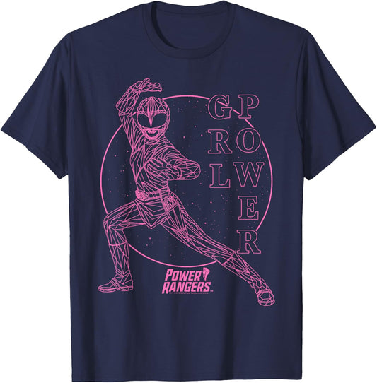 Power Rangers Pink Ranger Girl Power Geometric Line Art T-Shirt - T-Shirt | Navy