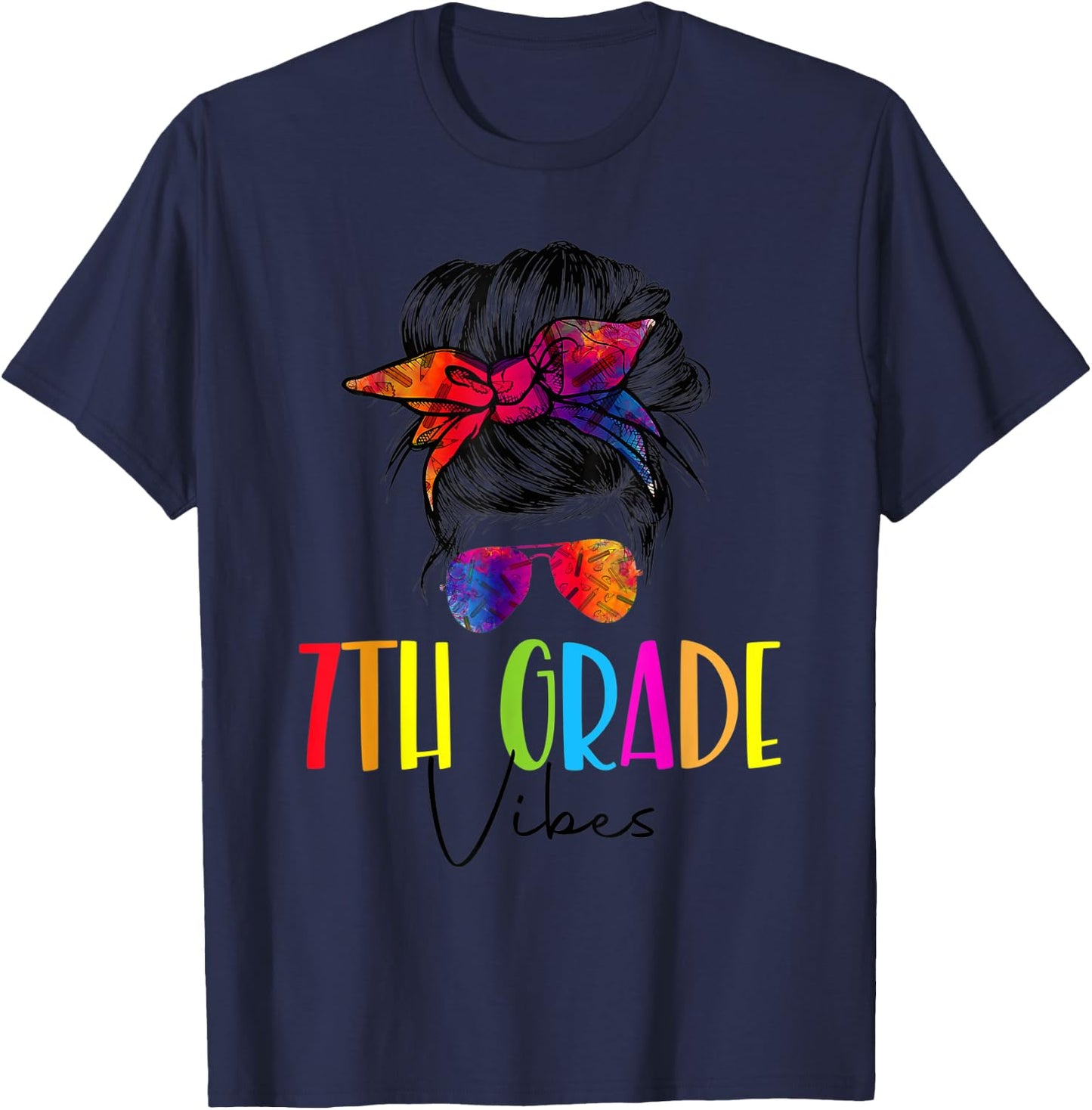Back To School Seventh Grade Vibes First Day Teacher Tie Dye T-Shirt - T-Shirt | Navy