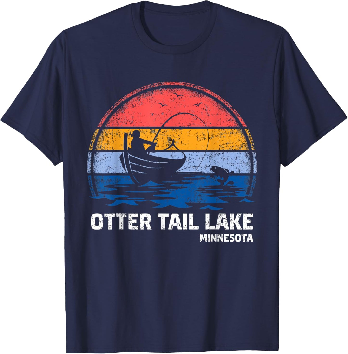 Vintage Retro Minnesota Otter Tail Lake Summer Fishing T-Shirt - T-Shirt | Navy