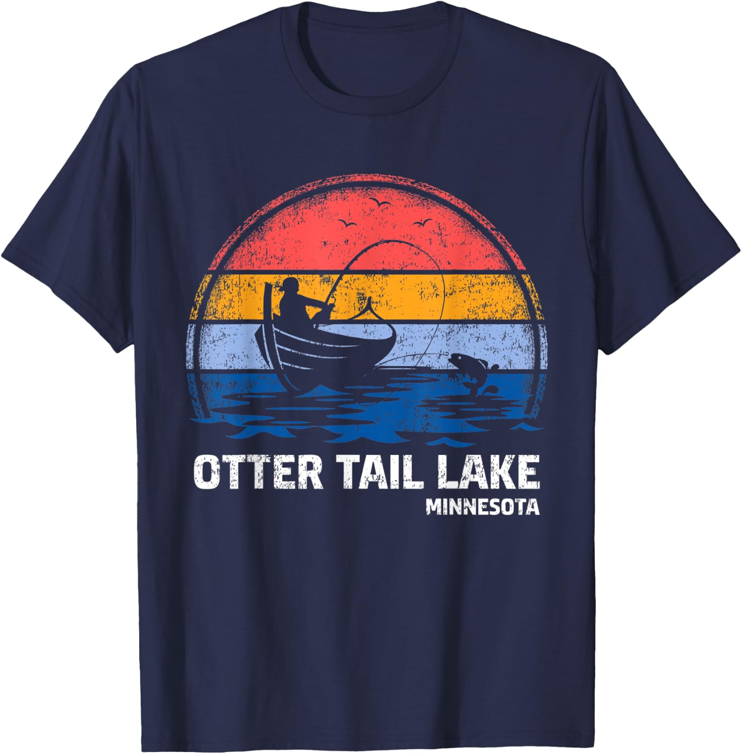 Vintage Retro Minnesota Otter Tail Lake Summer Fishing T-Shirt - T-Shirt | Navy