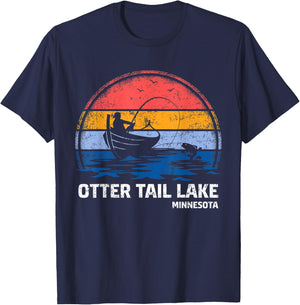 Vintage Retro Minnesota Otter Tail Lake Summer Fishing T-Shirt - T-Shirt | Navy