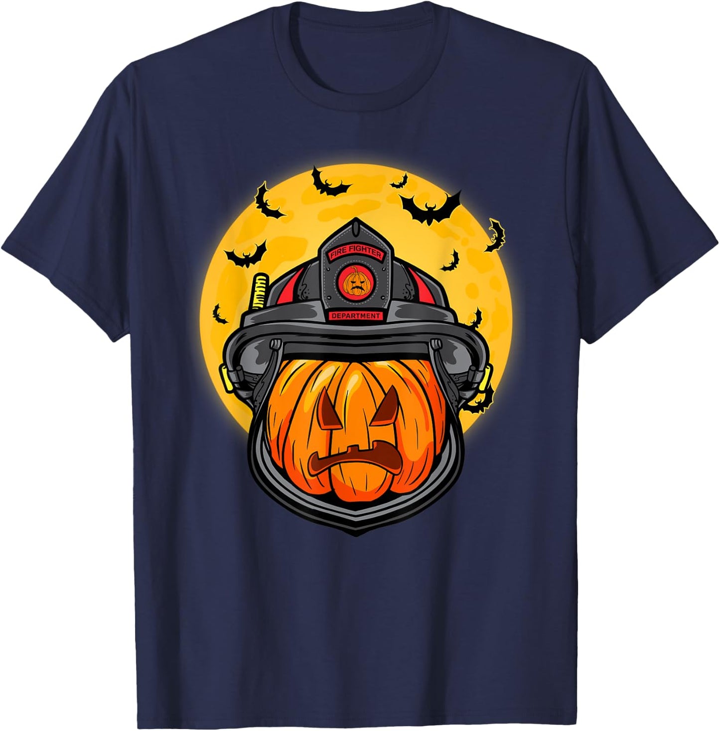 Firefighter Pumpkin Firefighter Halloween Fireman Halloween T-Shirt - T-Shirt | Navy