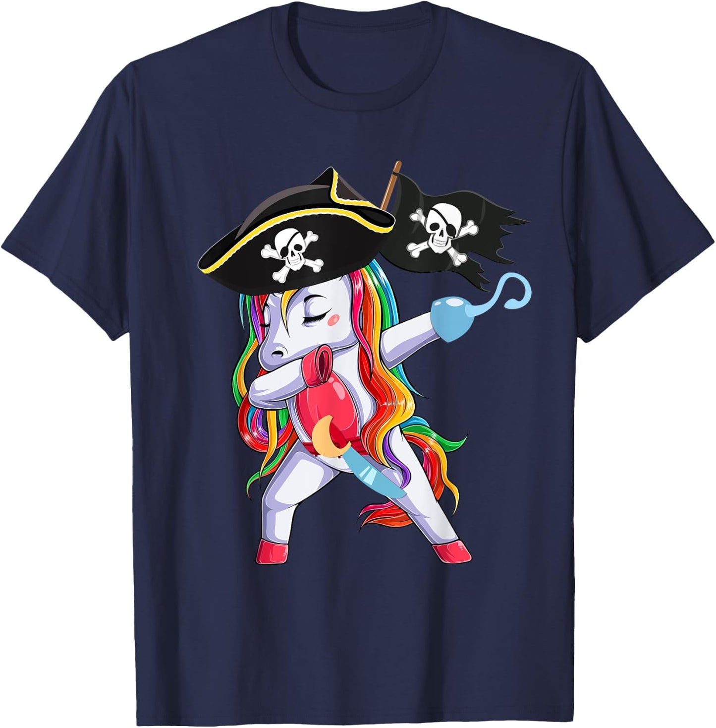 Halloween Dabbing Cute Pirate Unicorn Apparel Kids Girls T-Shirt - T-Shirt | Navy