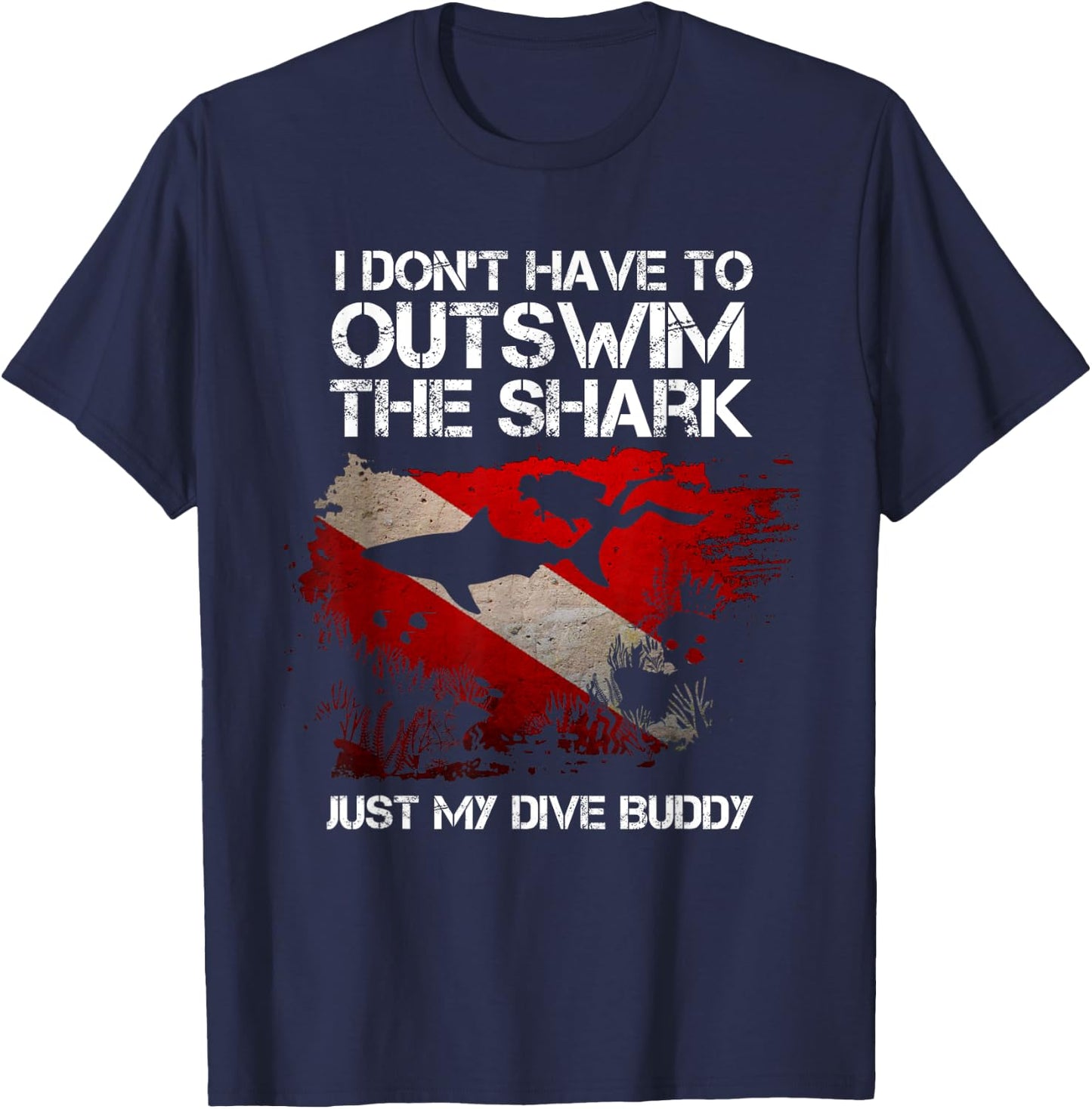 Outswim Sharks Dive Buddy Spearfishing Funny Scuba Diving T-Shirt - T-Shirt | Navy