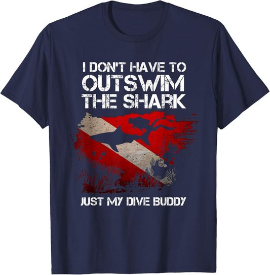 Outswim Sharks Dive Buddy Spearfishing Funny Scuba Diving T-Shirt - T-Shirt | Navy