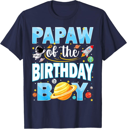 Papaw of The Birthday Boy Astronaut Family Space Planets T-Shirt - T-Shirt | Navy