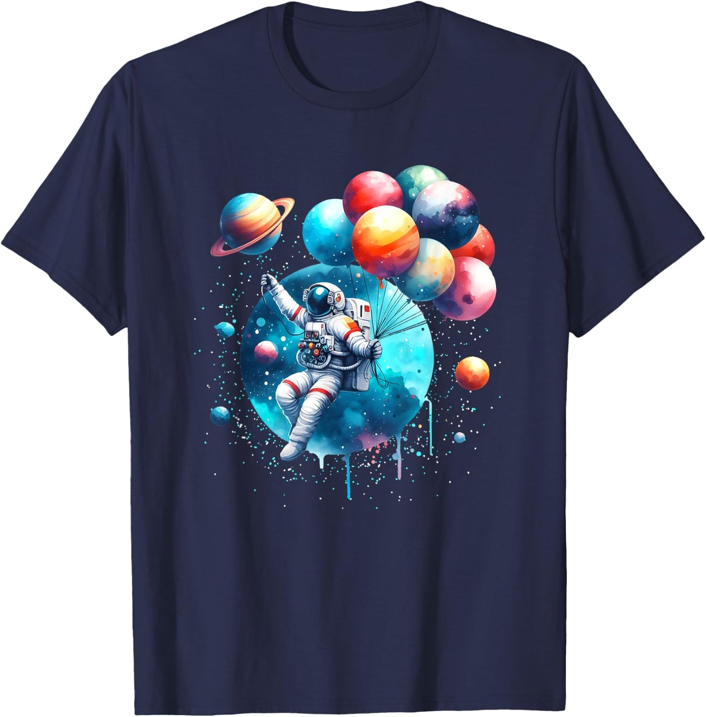 Astronaut Holding Planet Balloons Boys Girls Kids T-Shirt - T-Shirt | Navy