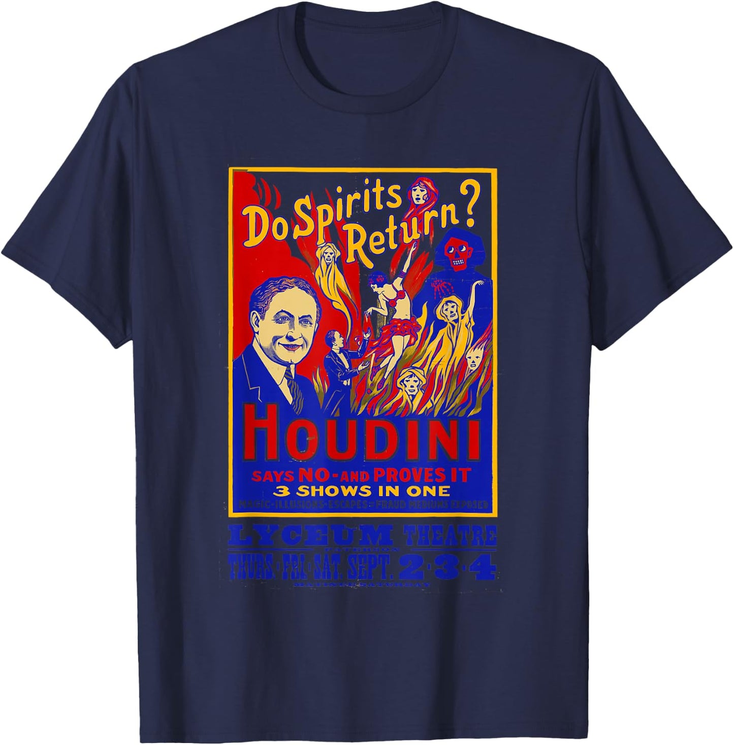 Vintage Houdini Magician Magic History Skeptical Atheist T-Shirt - T-Shirt | Navy
