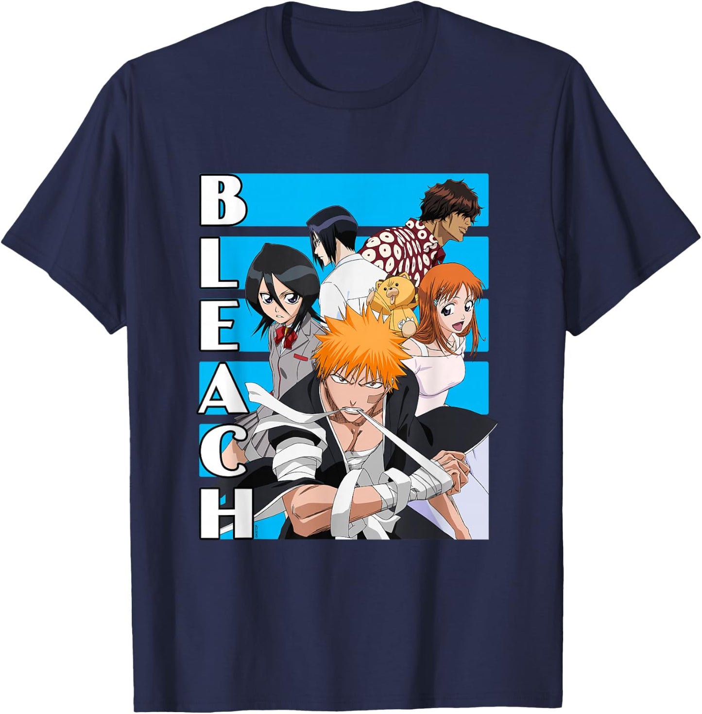Bleach Characters with Blue Lines and Logo Anime T-Shirt - T-Shirt | Navy
