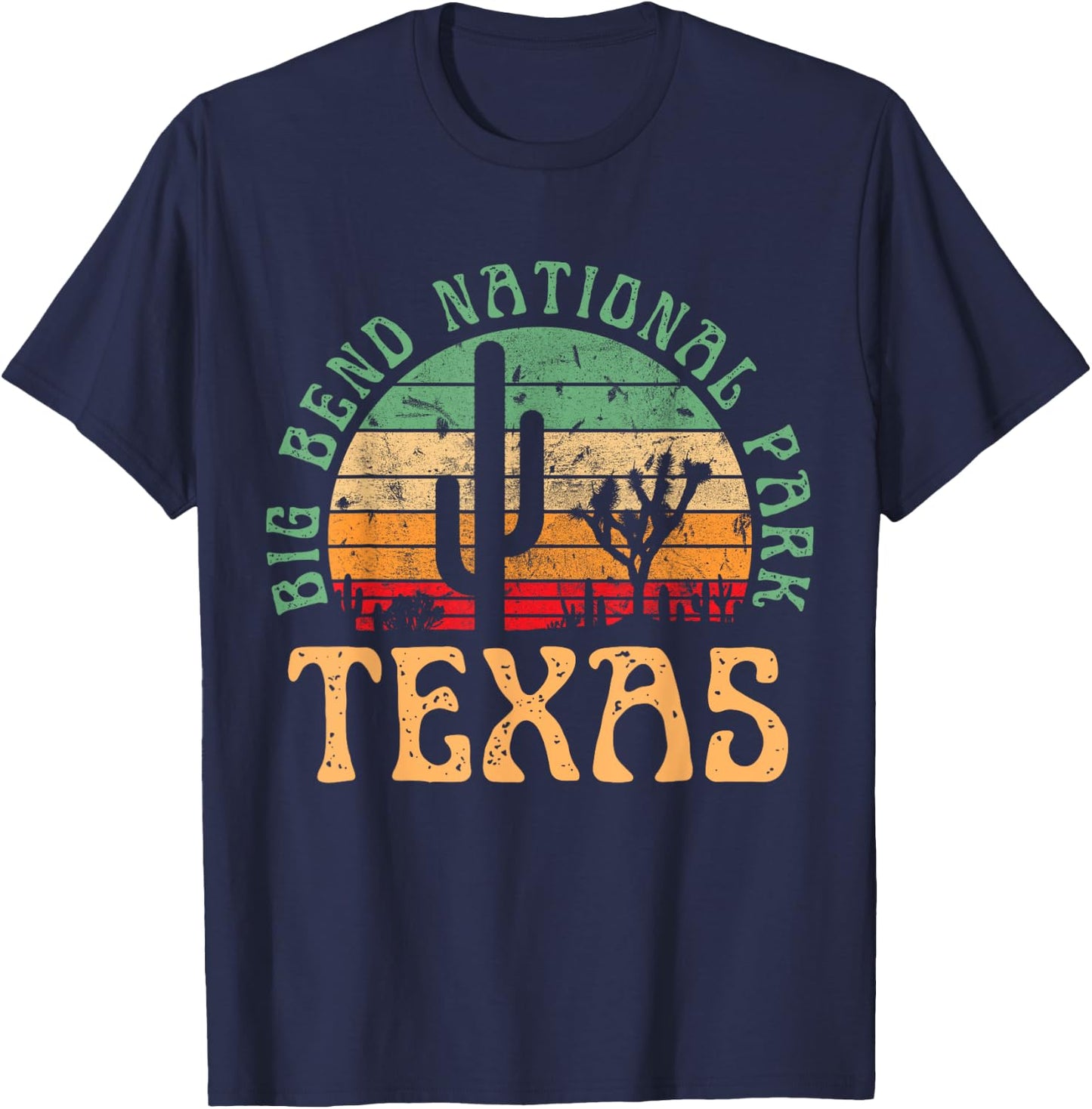 Big Bend National Park Texas Desert Hiking Retro Sunset T-Shirt - T-Shirt | Navy