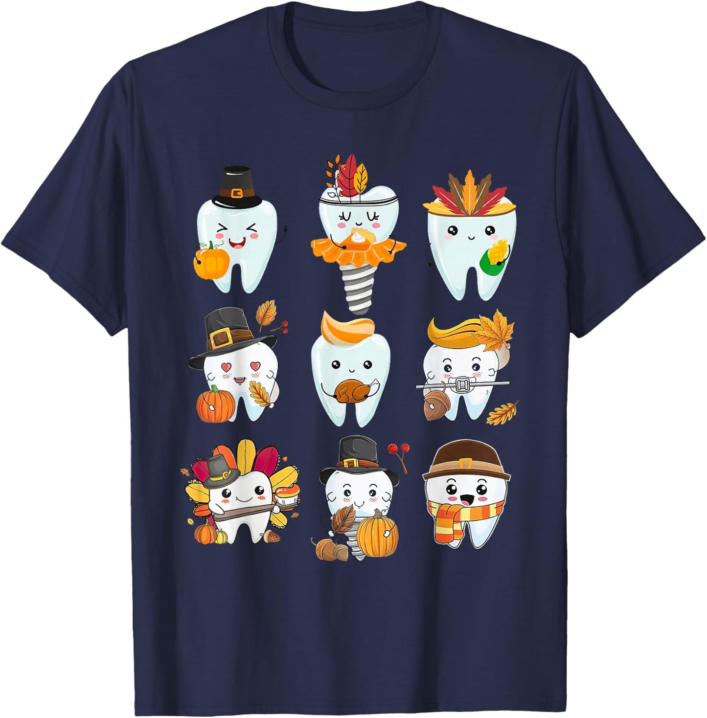 Cute Teeth Dental Squad Dental Assistant Thanksgiving T-Shirt - T-Shirt | Navy