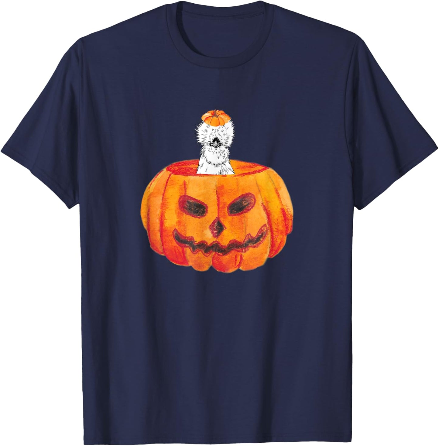Silkie Chicken Happy Halloween Pumpkin Farm Animal Lover T-Shirt - T-Shirt | Navy