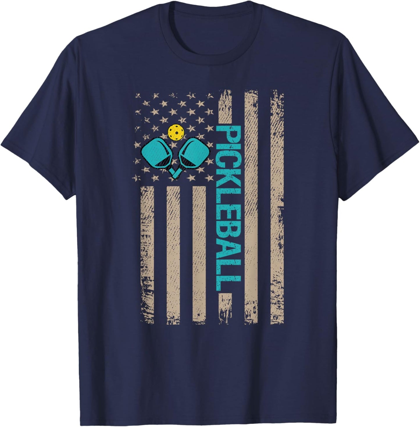 Funny Pickleball American Flag Vintage T-Shirt - T-Shirt | Navy