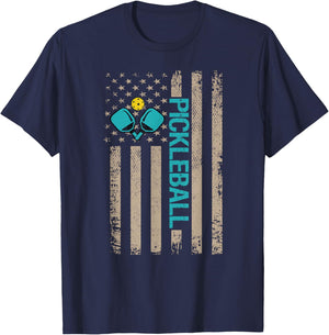 Funny Pickleball American Flag Vintage T-Shirt - T-Shirt | Navy