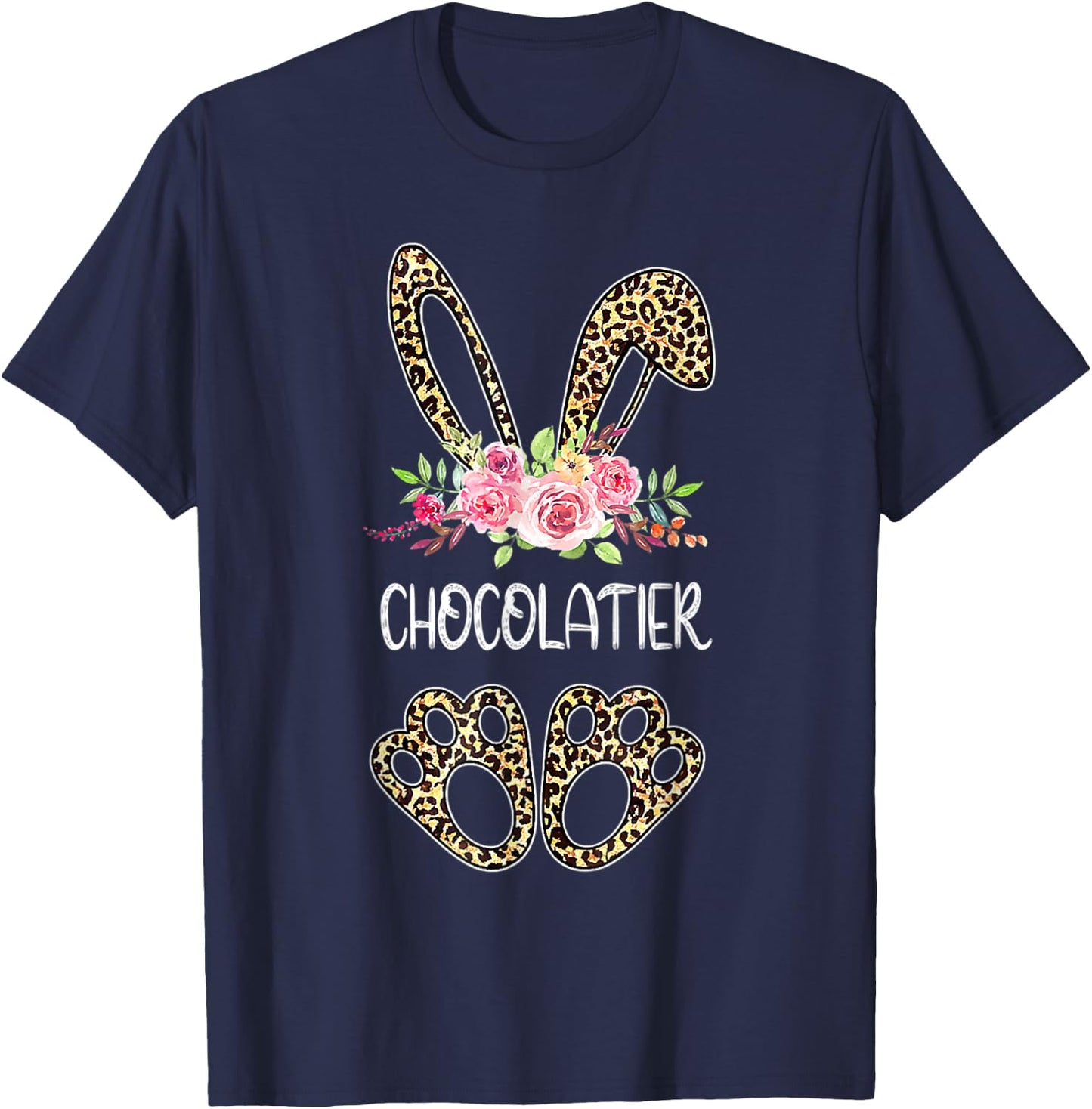 Chocolatier Bunny Leopard Flowers Easter 2022 T-Shirt - T-Shirt | Navy