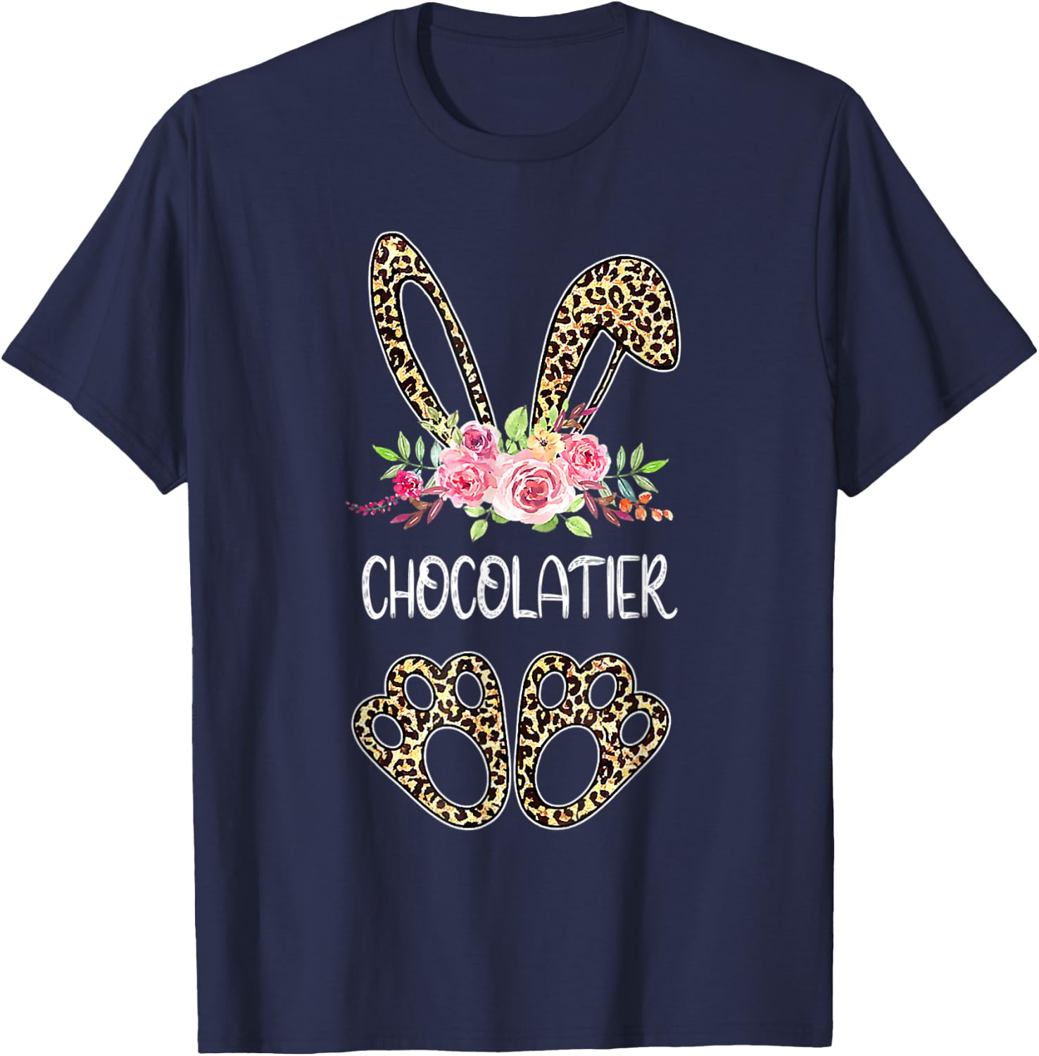 Chocolatier Bunny Leopard Flowers Easter 2022 T-Shirt - T-Shirt | Navy