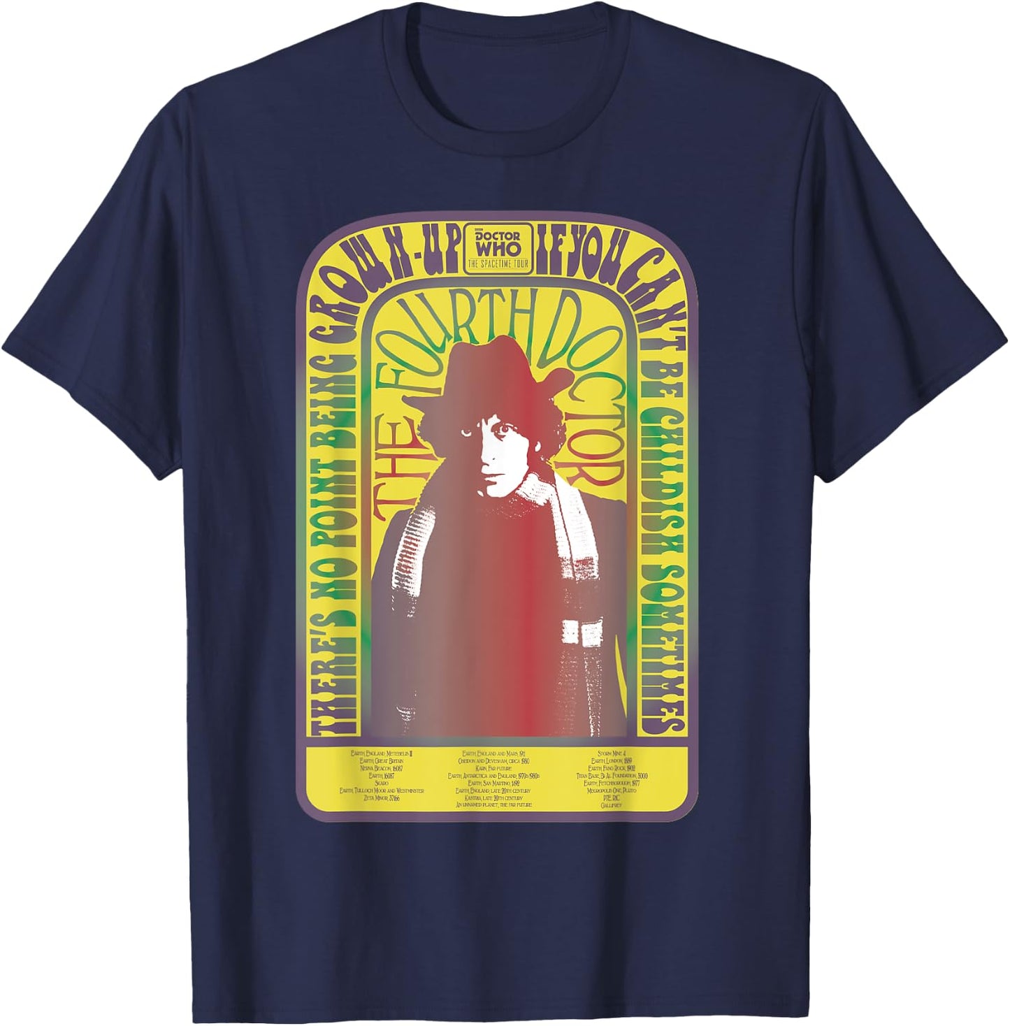 Spacetime-Tour 4th Doctor Baker Retro Time Travel T-Shirt - T-Shirt | Navy