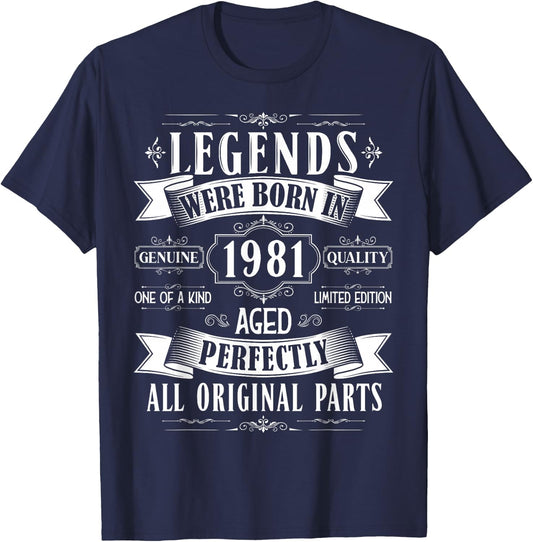 Legends Born in 1981 44th Birthday 44 Years Old Bday Men T-Shirt - T-Shirt | Navy