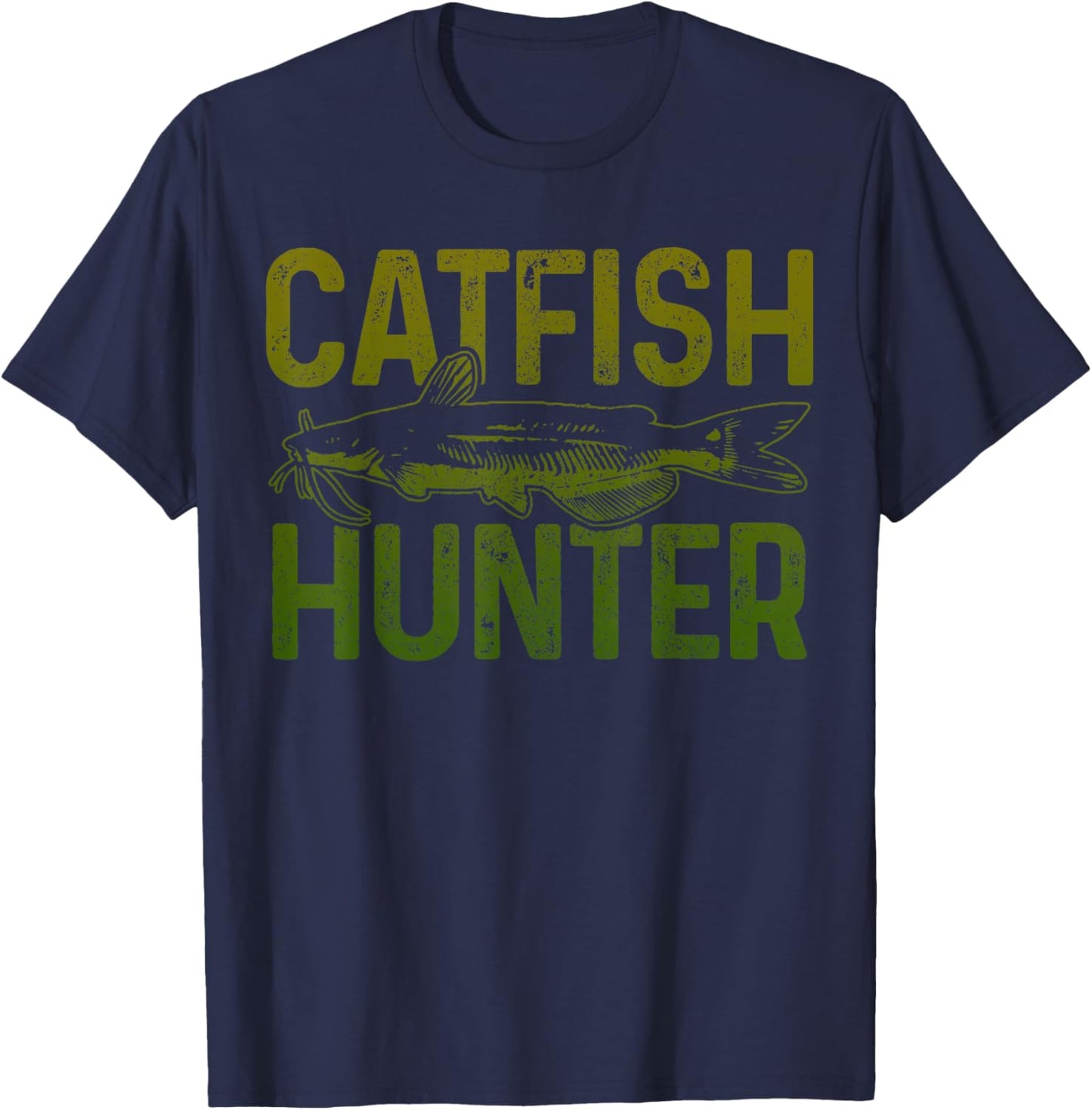 Catfishing Apparel For Catfish Lovers Men's Black Cotton 60% Polyester 40% Modern Classic Small Short Sleeve Catfish Fishing Gift T-Shirt - T-Shirt | Navy