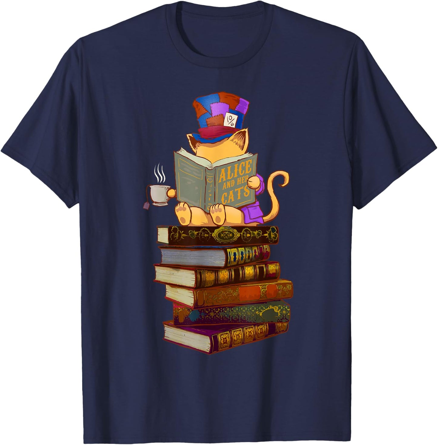 Kittens, Cats, tea party and books T-Shirt - T-Shirt | Navy