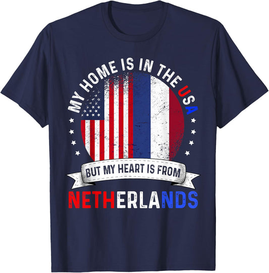 Dutch American Patriot Heart is from Netherlands Flag T-Shirt - T-Shirt | Navy