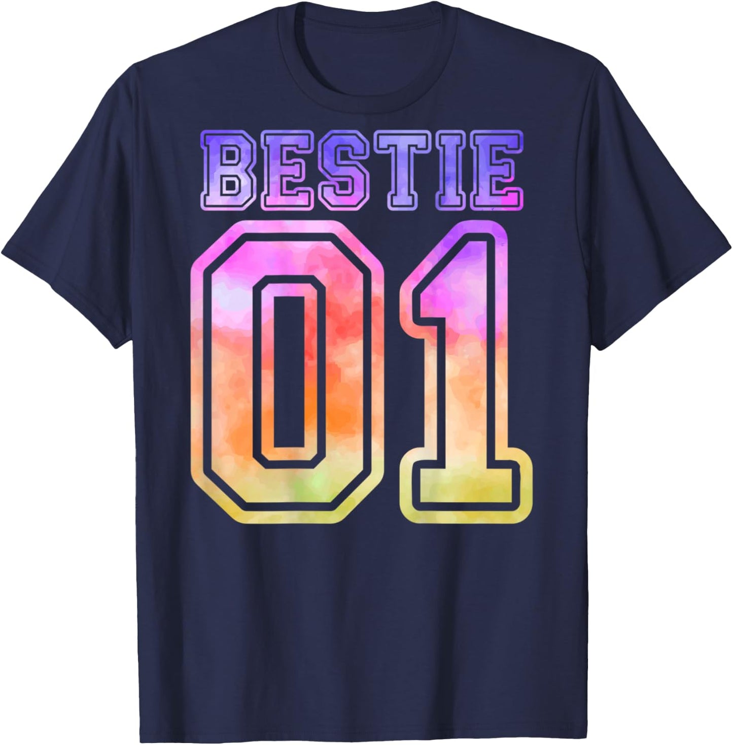 BFF 01 Best Friend Bestie Matching Tie Dye for 2 (On Back) T-Shirt - T-Shirt | Navy