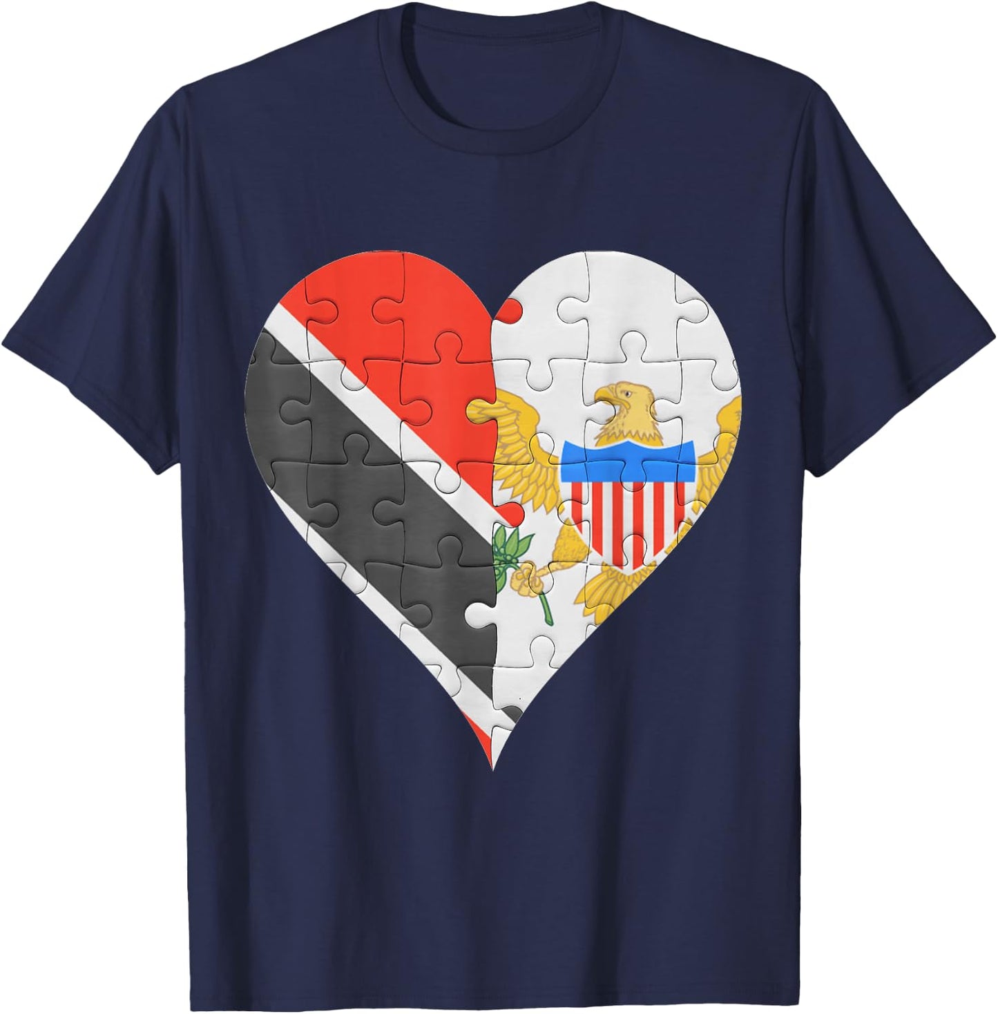 Trinidadian And Tobagoan Virgin Islander Flag Heart T-Shirt - T-Shirt | Navy