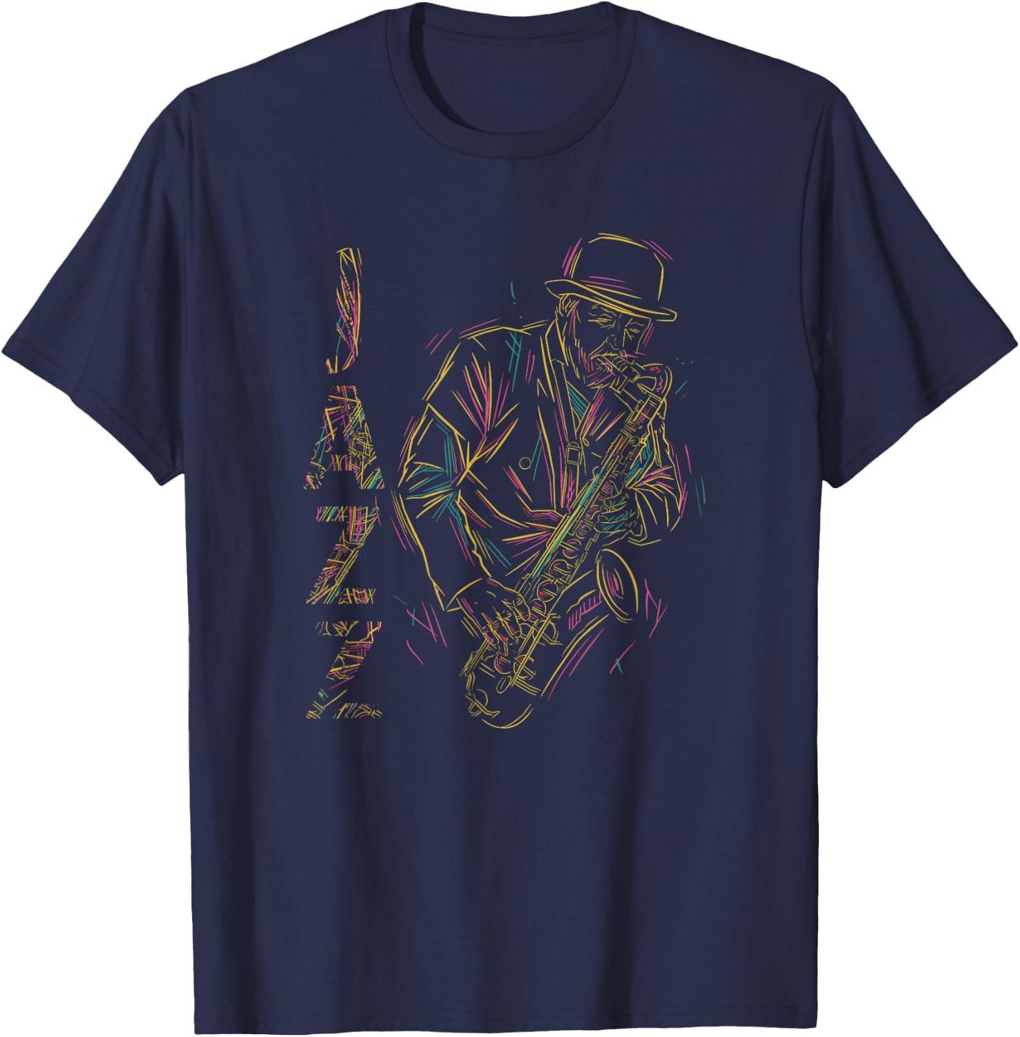 Music Retro Blues Man plays saxophone jazz T-Shirt - T-Shirt | Navy