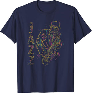 Music Retro Blues Man plays saxophone jazz T-Shirt - T-Shirt | Navy