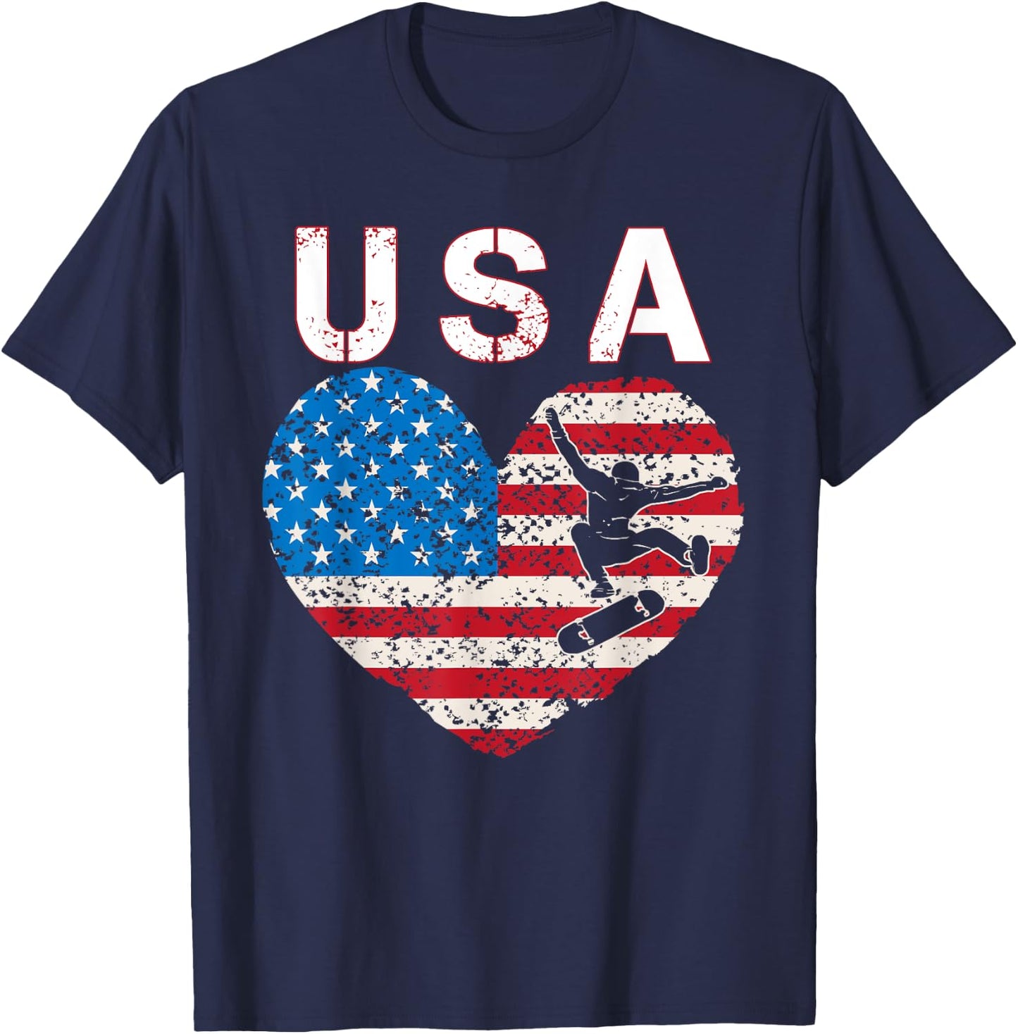USA Skateboarding team American flag US skater men women T-Shirt - T-Shirt | Navy