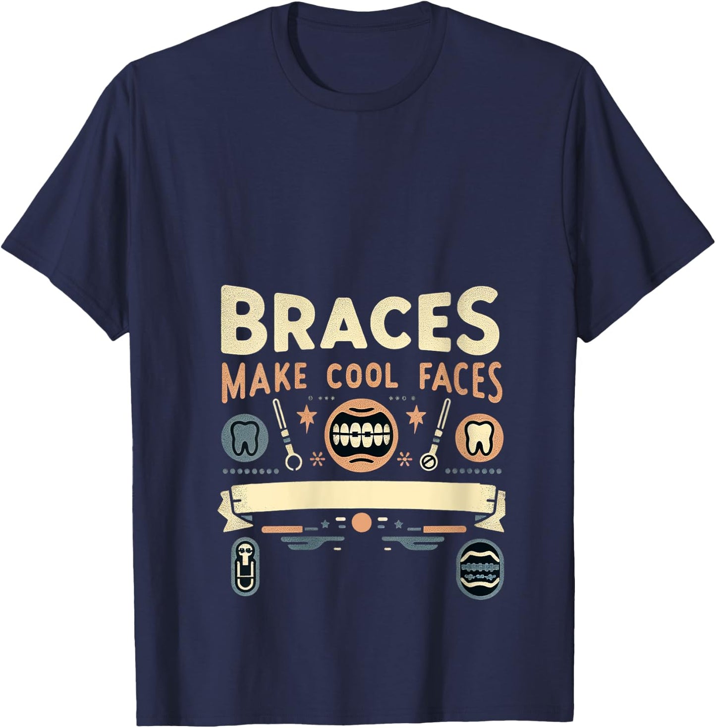 Braces Make Cool Faces Orthodontic Smile Dentist |- V-Neck T-Shirt - T-Shirt | Navy