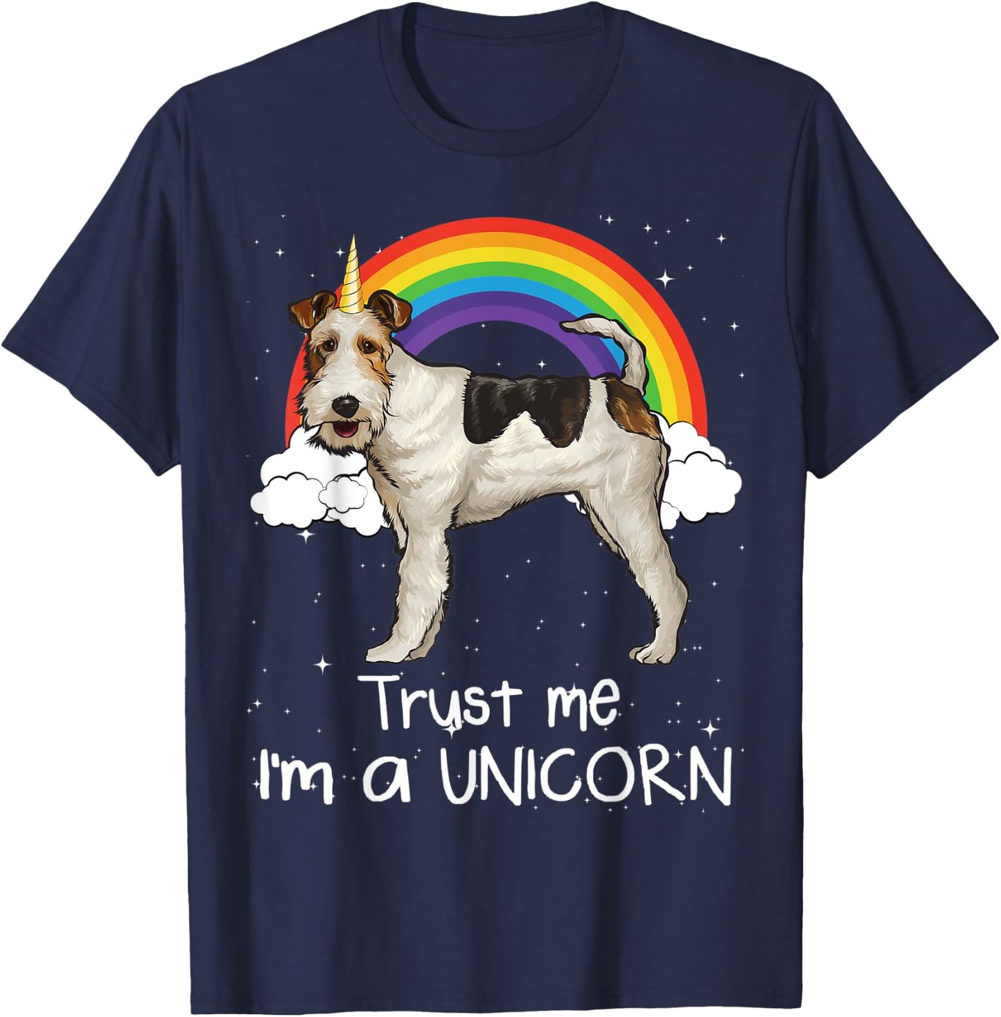 Rainbow Wire Fox Terrier Trust Me I'm A Unicorn Dog Women Kids T-Shirt - T-Shirt | Navy